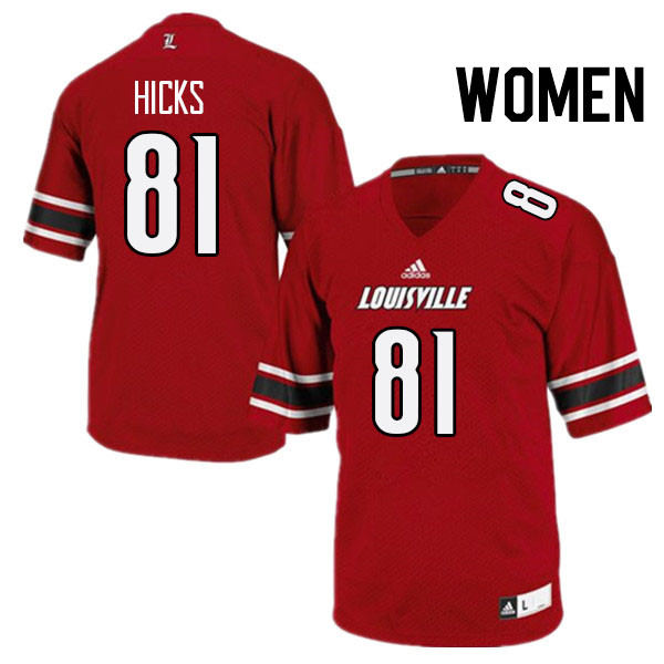 Women #81 Cataurus Hicks Louisville Cardinals College Football Jerseys Stitched Sale-Red
